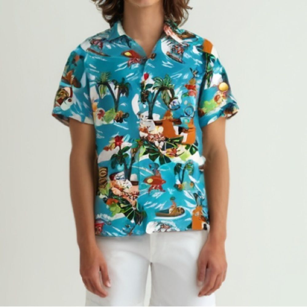 SSLR Surfs Up Santa Ugly Christmas Hawaiian Shirt‎ -- M - Picture 3 of 13